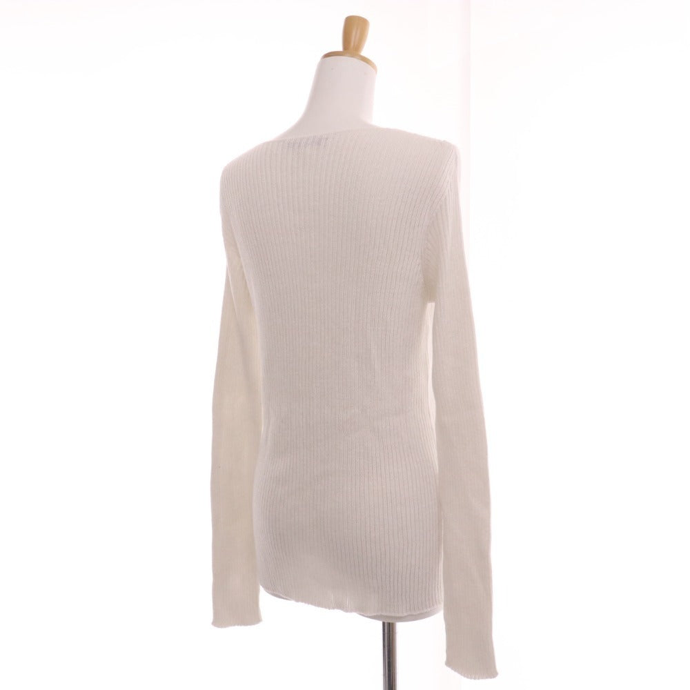 ■ Blanc Vert Cut and Sew Long Sleeve Top V-Neck Lamé Women's Size 40 White