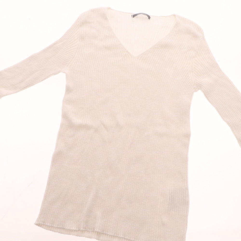 ■ Blanc Vert Cut and Sew Long Sleeve Top V-Neck Lamé Women's Size 40 White