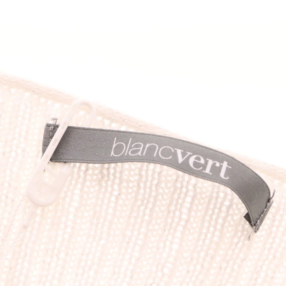 ■ Blanc Vert Cut and Sew Long Sleeve Top V-Neck Lamé Women's Size 40 White