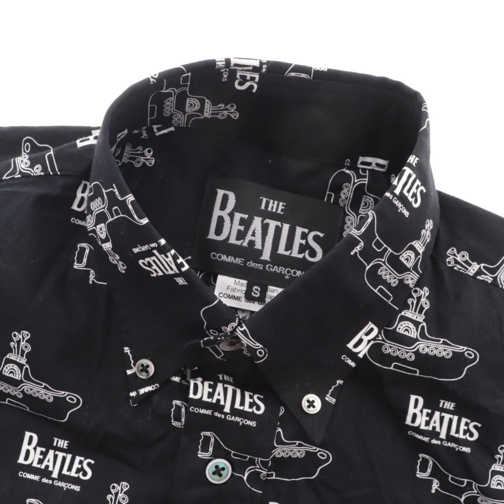 ■ コムデギャルソン ビートルズ シャツ 長袖 トップス ボタンダウン イエローサブマリン 総柄 メンズ S ブラック