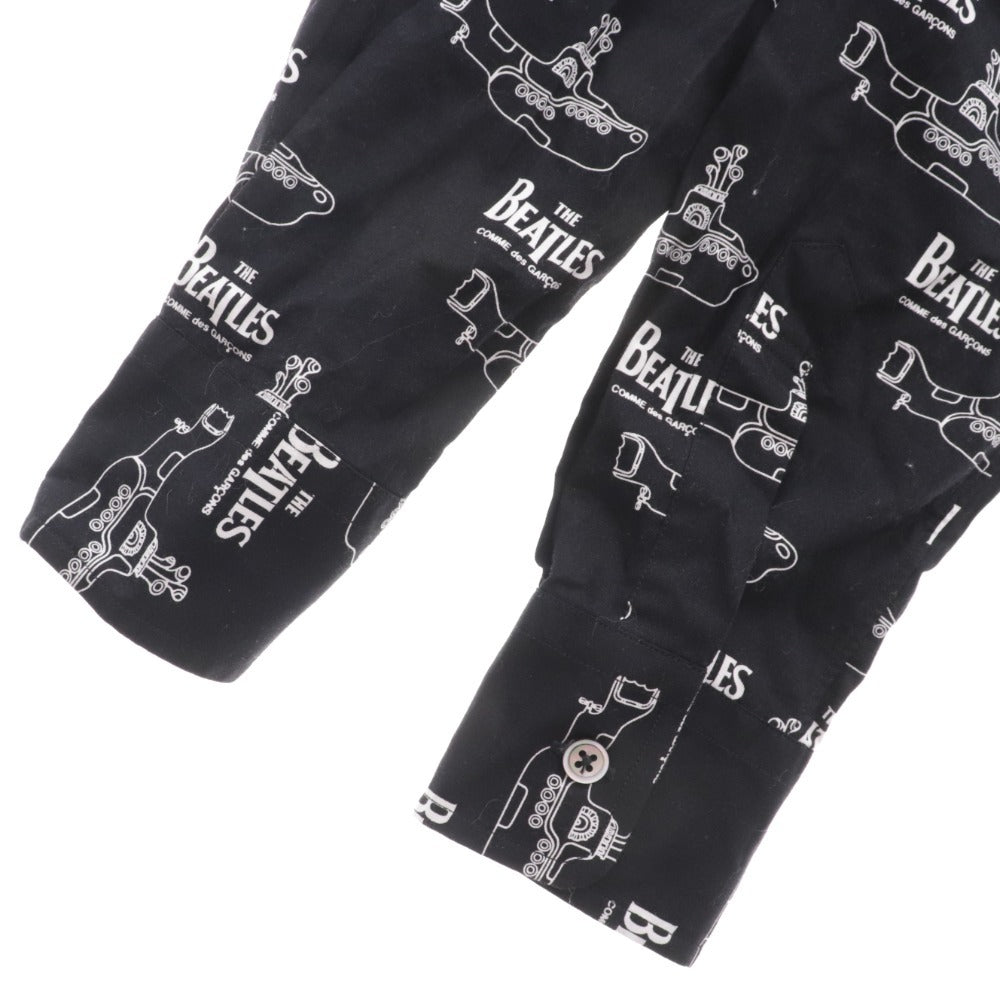 ■ コムデギャルソン ビートルズ シャツ 長袖 トップス ボタンダウン イエローサブマリン 総柄 メンズ S ブラック