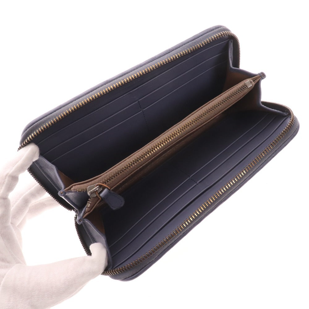 ■ ボッテガヴェネタ 長財布 ウォレット イントレチャート ラウンドファスナー メンズ ブルー グレー系 付属品付き