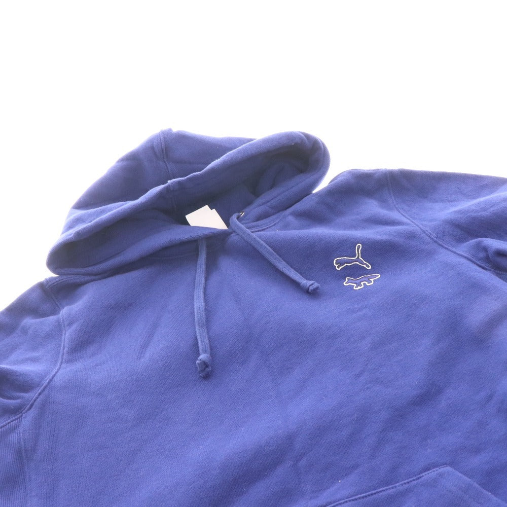 ■ Puma Maison Kitsune collaboration hoodie top with chest logo for men and women, M, blue