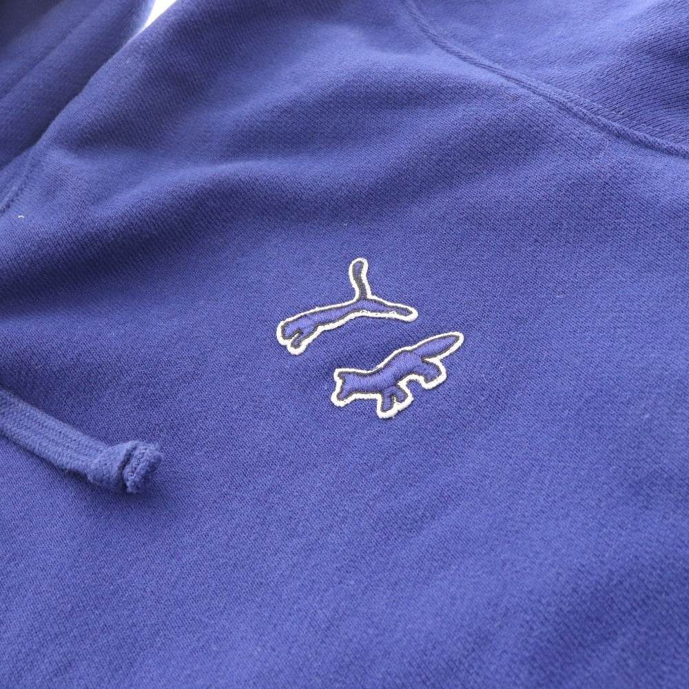 ■ Puma Maison Kitsune collaboration hoodie top with chest logo for men and women, M, blue