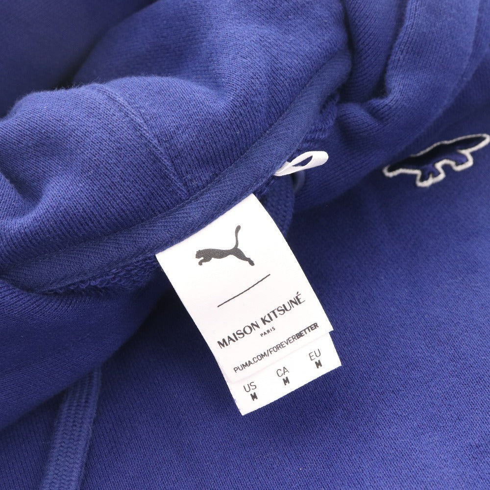 ■ Puma Maison Kitsune collaboration hoodie top with chest logo for men and women, M, blue