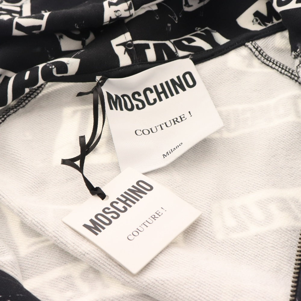 ■ Moschino hoodie top, all-over print, women's, size 38, black, white, with tags, unused