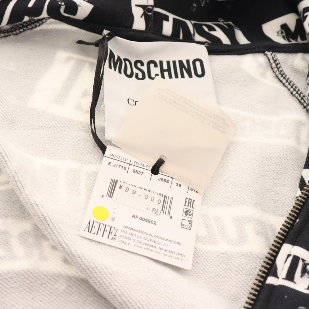 ■ Moschino hoodie top, all-over print, women's, size 38, black, white, with tags, unused