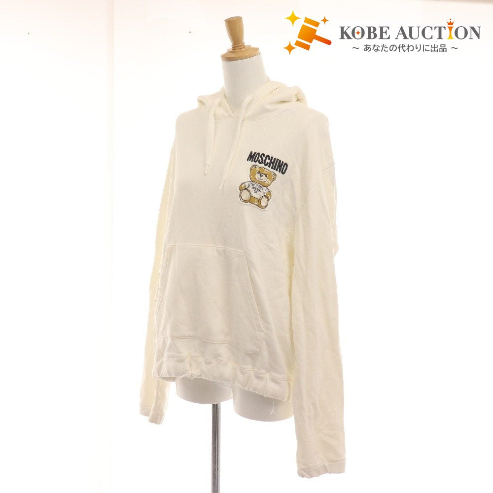 ■ Moschino hoodie top logo bear embroidery hoodie cotton women's white