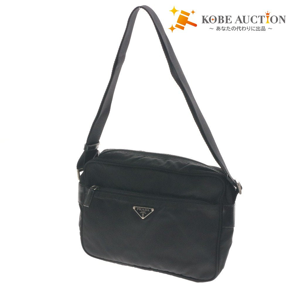 ■ プラダ VELA SPORT ショルダーバッグ ポシェット BT0166 鞄 斜め掛け ナイロン レザー シルバー金具 メンズ ブラック 付属品付き