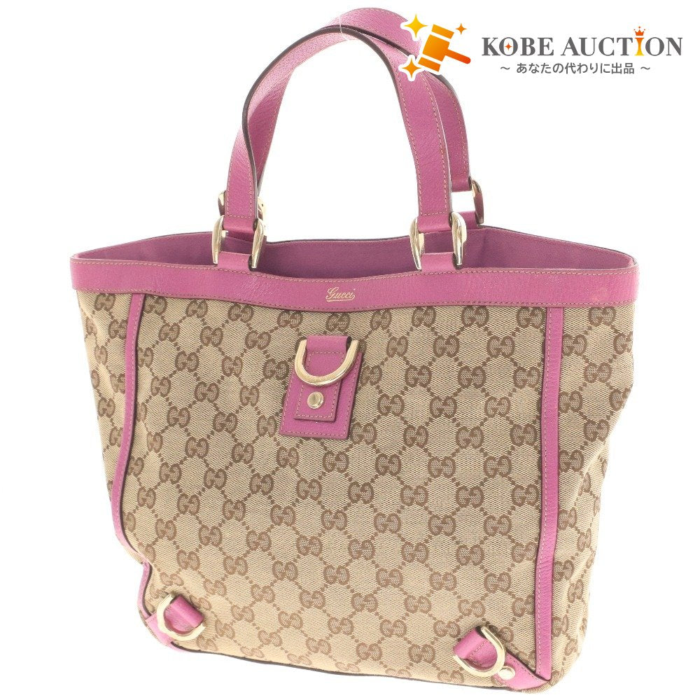 ■ Gucci Abbey GG Canvas Tote Bag 130739, Open Zipper Pocket, Made in Italy, Women's, Beige and Pink
