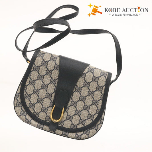 ■ グッチ オールドグッチ ショルダー バッグ 鞄 GGスプリーム ホースビット ゴールド金具 ヴィンテージ レディース ダークネイビー系