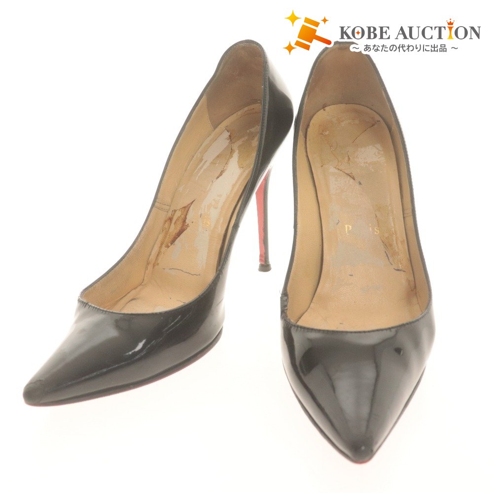 ■ クリスチャンルブタン パンプス 靴 ケイト 100mm エナメル レディース 37 (24.0cm相当) ブラック 付属品付き