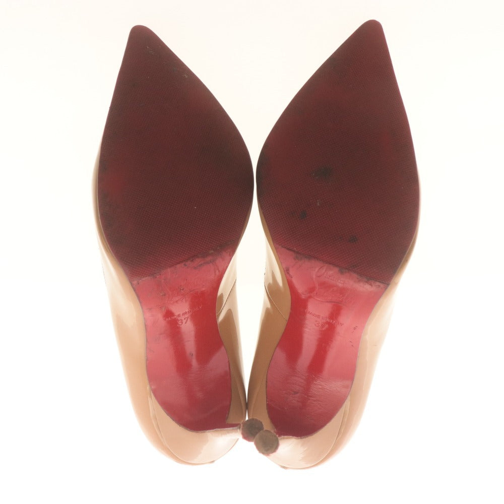 ■ クリスチャンルブタン パンプス 靴 ケイト 100mm エナメル レディース 37 (24.0cm相当) ベージュ 付属品付き