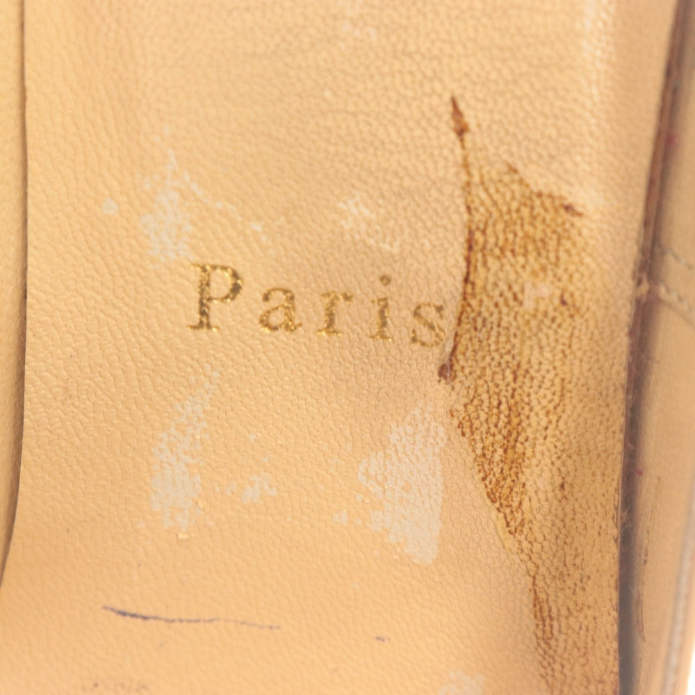 ■ クリスチャンルブタン パンプス 靴 ケイト 100mm エナメル レディース 37 (24.0cm相当) ベージュ 付属品付き