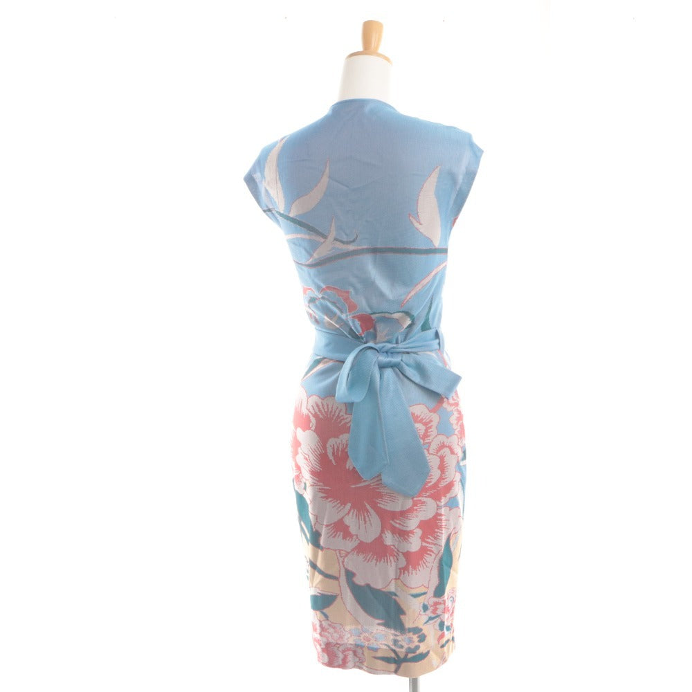■ Diane von Furstenberg ラップドレス トップス 袖なし カシュクールワンピース 花柄 紐ベルト Vネック レディース M ライトブルー 等