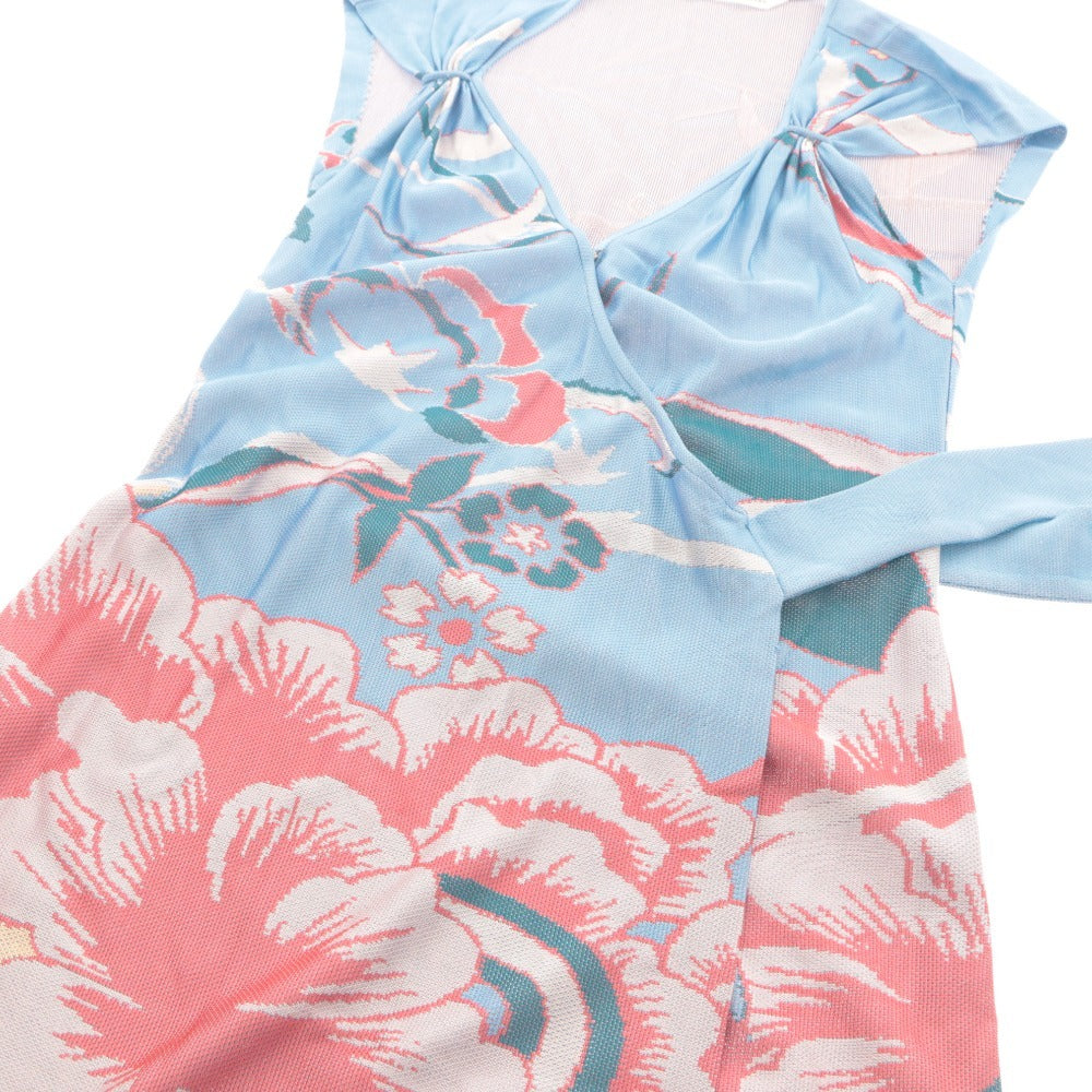 ■ Diane von Furstenberg ラップドレス トップス 袖なし カシュクールワンピース 花柄 紐ベルト Vネック レディース M ライトブルー 等
