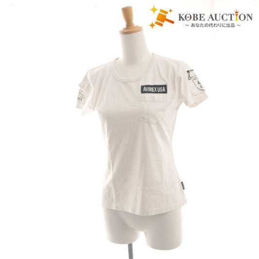 ■ AVIREX Tシャツ ファティーグ クルーネック 半袖 トップス USA WOMAN ロゴ 胸ポケット レディース S 白 タグ,ボタン付き 未使用(汚有)