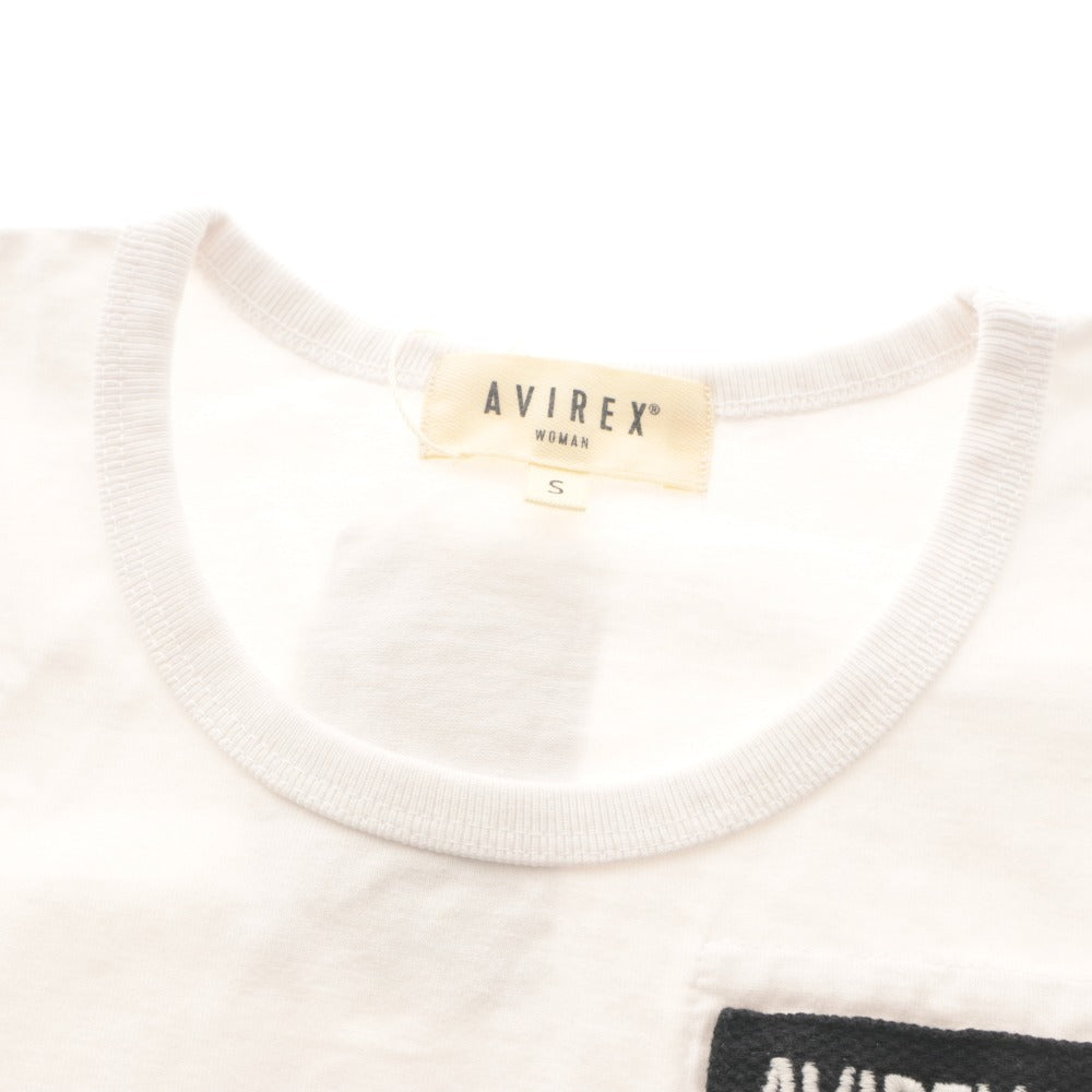 ■ AVIREX Tシャツ ファティーグ クルーネック 半袖 トップス USA WOMAN ロゴ 胸ポケット レディース S 白 タグ,ボタン付き 未使用(汚有)