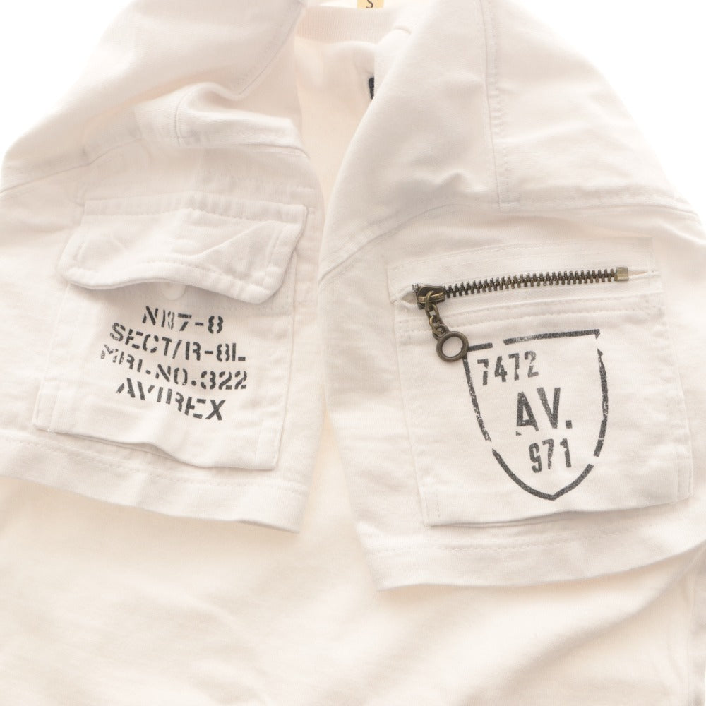 ■ AVIREX Tシャツ ファティーグ クルーネック 半袖 トップス USA WOMAN ロゴ 胸ポケット レディース S 白 タグ,ボタン付き 未使用(汚有)