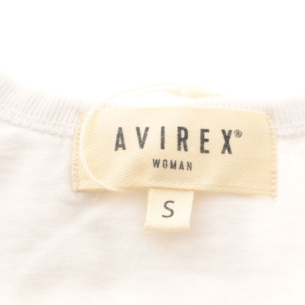 ■ AVIREX Tシャツ ファティーグ クルーネック 半袖 トップス USA WOMAN ロゴ 胸ポケット レディース S 白 タグ,ボタン付き 未使用(汚有)