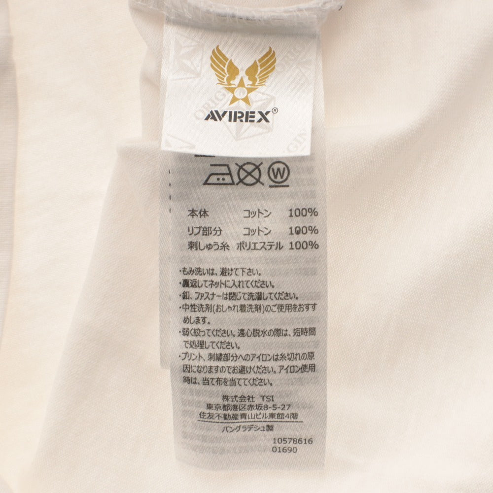 ■ AVIREX Tシャツ ファティーグ クルーネック 半袖 トップス USA WOMAN ロゴ 胸ポケット レディース S 白 タグ,ボタン付き 未使用(汚有)