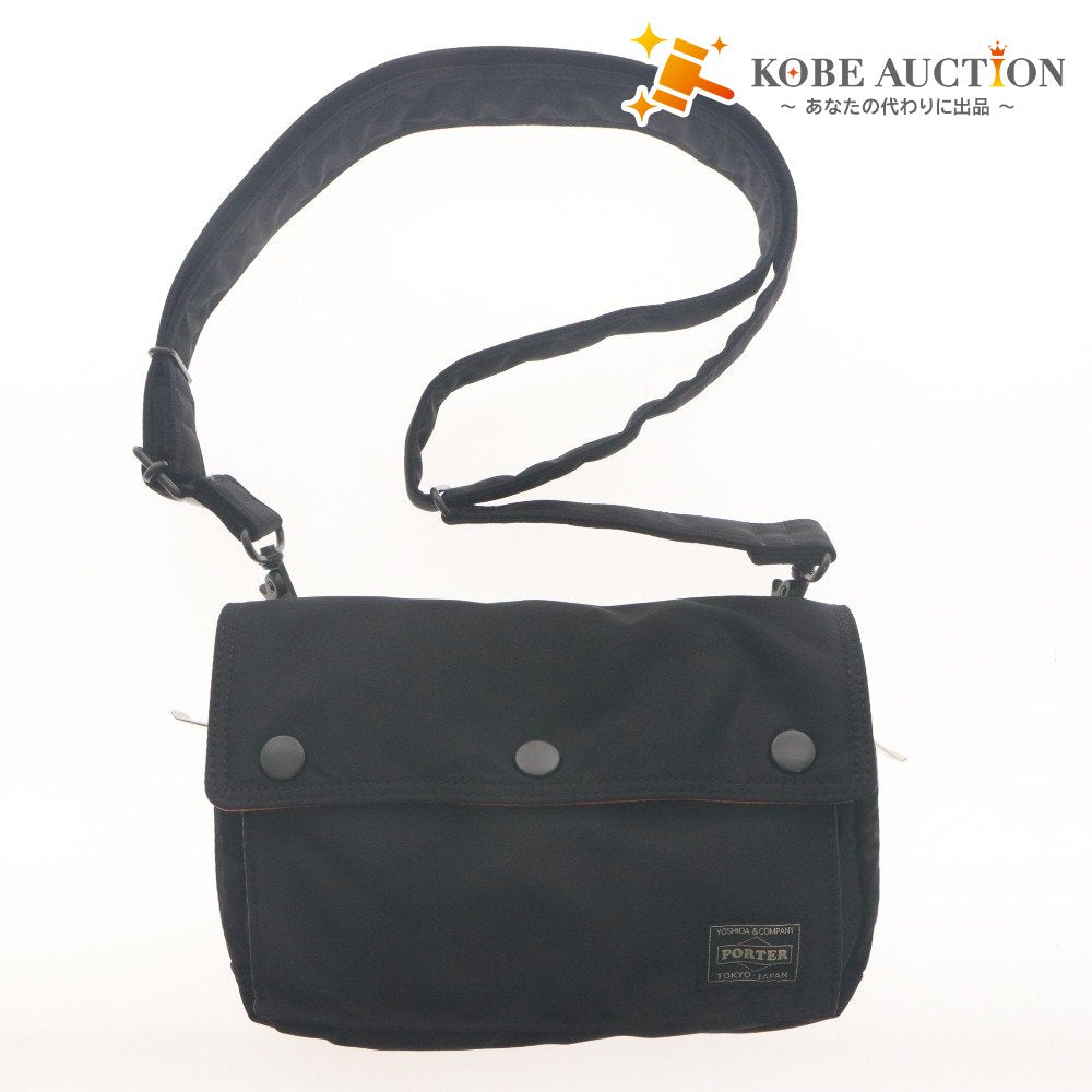 ■ PORTER Shoulder Bag Button Zipper Pockets Made in Japan Men's Black Orange With Bag