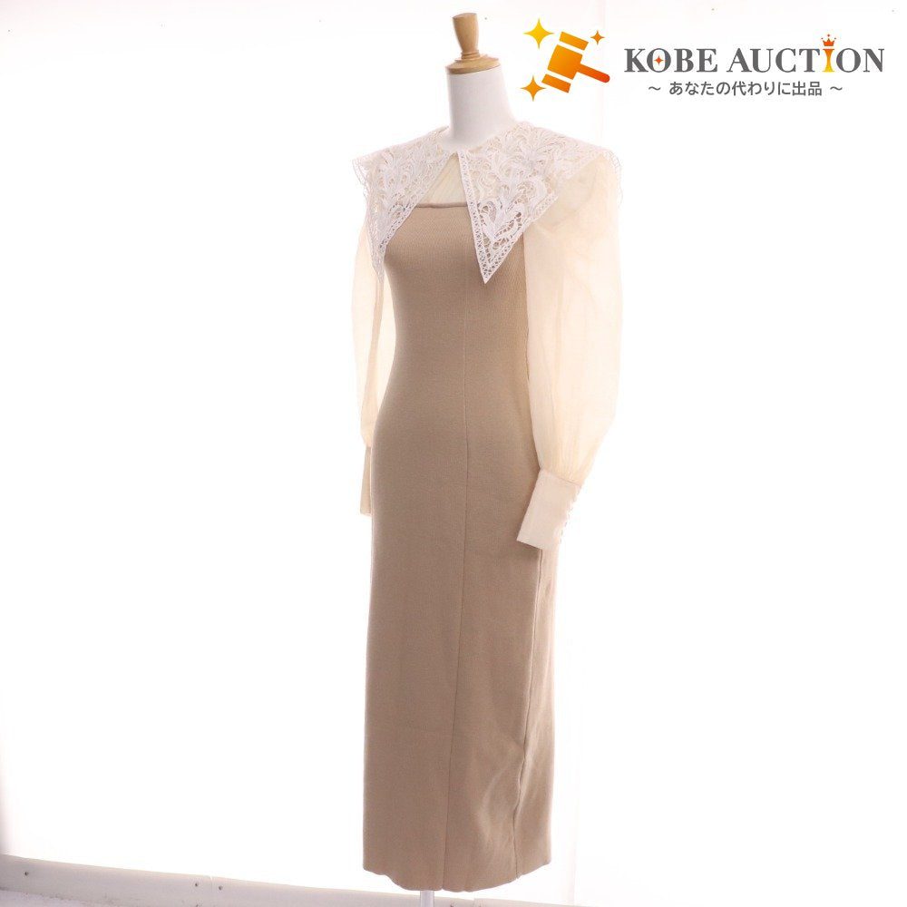 ■ エイミーイストワール ニットワンピース 長袖トップス ボトムス レースカラー レディース F ベージュ系