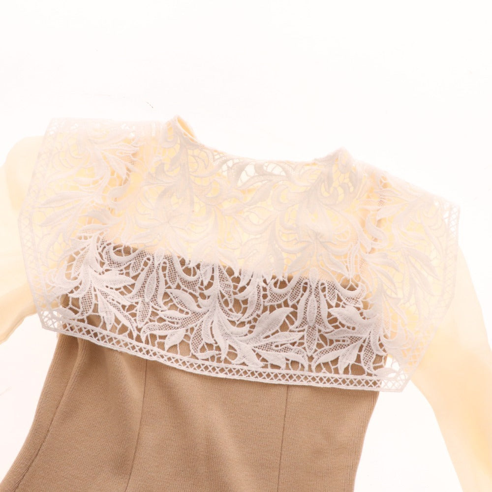 ■ エイミーイストワール ニットワンピース 長袖トップス ボトムス レースカラー レディース F ベージュ系