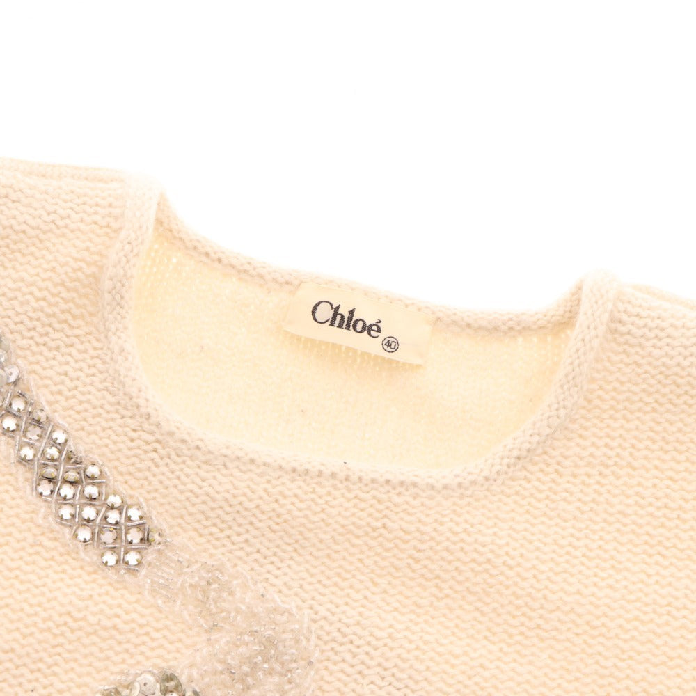 ■ クロエ セーター カットソー 長袖 トップス ニット スパンコール ビーズ レディース 40 ベージュ系