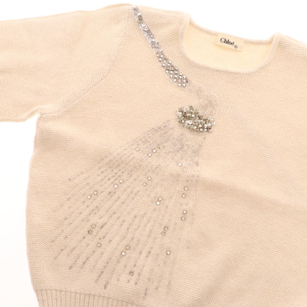 ■ クロエ セーター カットソー 長袖 トップス ニット スパンコール ビーズ レディース 40 ベージュ系
