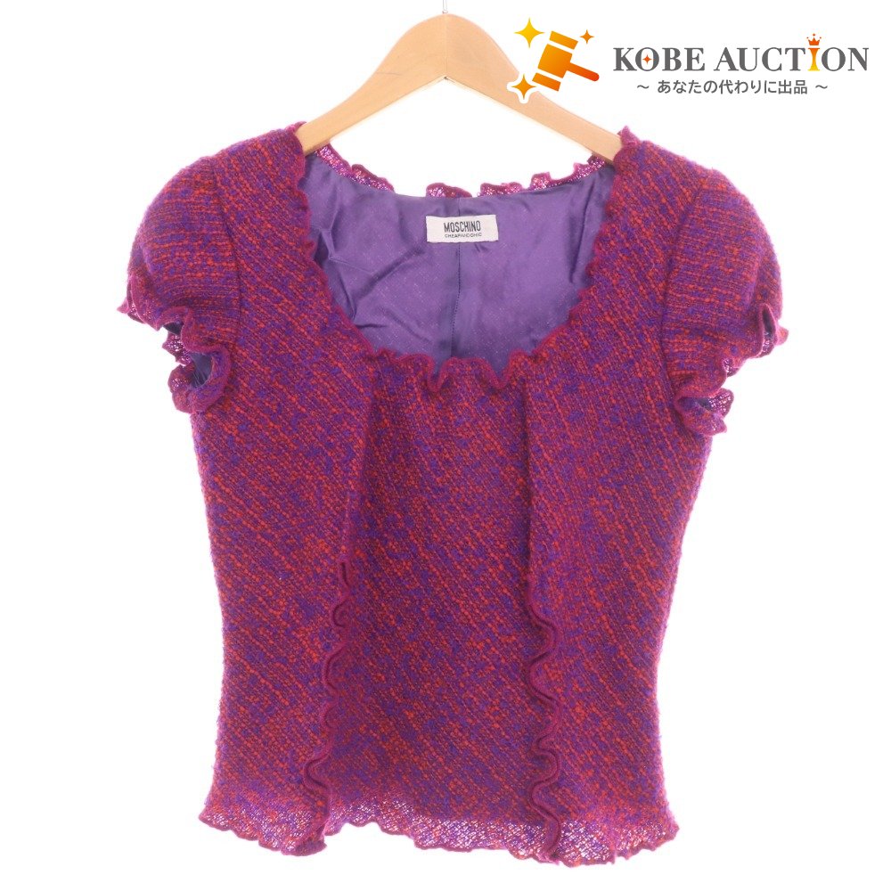 ■ モスキーノ チープアンドチック カットソー 半袖 トップス ニット フリル レディース 38 パープル レッド系