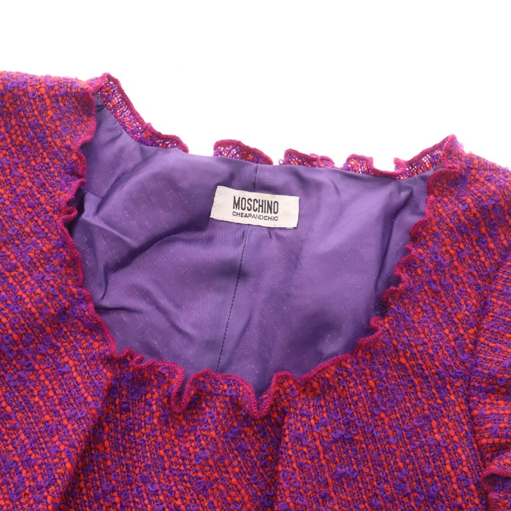 ■ モスキーノ チープアンドチック カットソー 半袖 トップス ニット フリル レディース 38 パープル レッド系