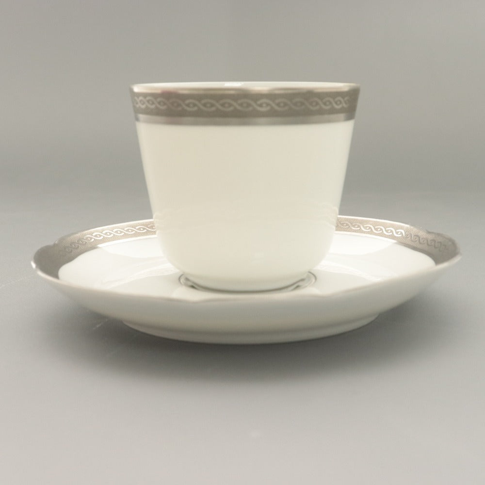 ■ BERNARDAUD LIMOGES B&C ベルナルドリモージュ カップ ソーサー 1組 プラチナ ティーカップ 小皿 柄 フランス 全長8.8cm 13cm ホワイト