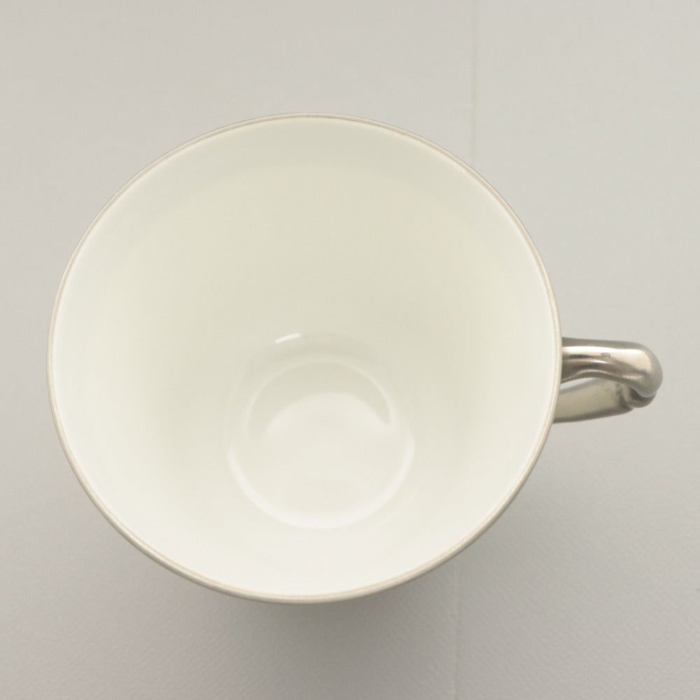 ■ BERNARDAUD LIMOGES B&C ベルナルドリモージュ カップ ソーサー 1組 プラチナ ティーカップ 小皿 柄 フランス 全長8.8cm 13cm ホワイト