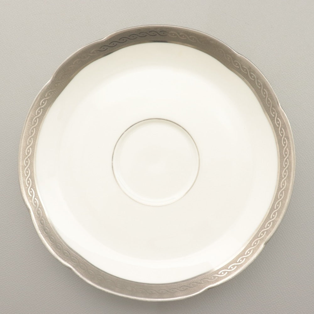 ■ BERNARDAUD LIMOGES B&C ベルナルドリモージュ カップ ソーサー 1組 プラチナ ティーカップ 小皿 柄 フランス 全長8.8cm 13cm ホワイト