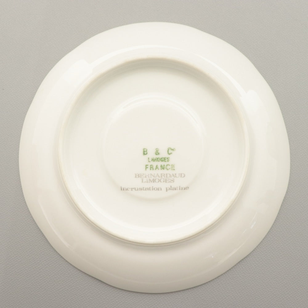 ■ BERNARDAUD LIMOGES B&C ベルナルドリモージュ カップ ソーサー 1組 プラチナ ティーカップ 小皿 柄 フランス 全長8.8cm 13cm ホワイト