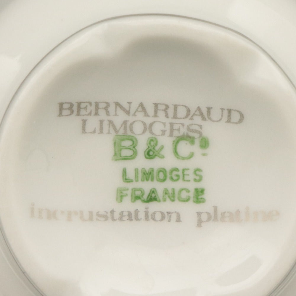 ■ BERNARDAUD LIMOGES B&C ベルナルドリモージュ カップ ソーサー 1組 プラチナ ティーカップ 小皿 柄 フランス 全長8.8cm 13cm ホワイト