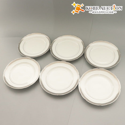 ■ BERNARDAUD LIMOGES B&C ベルナルドリモージュ 中 小皿 6点セット まとめ売り プラチナ プレート ケーキ 浅皿 洋食器 全長16.6cm 白