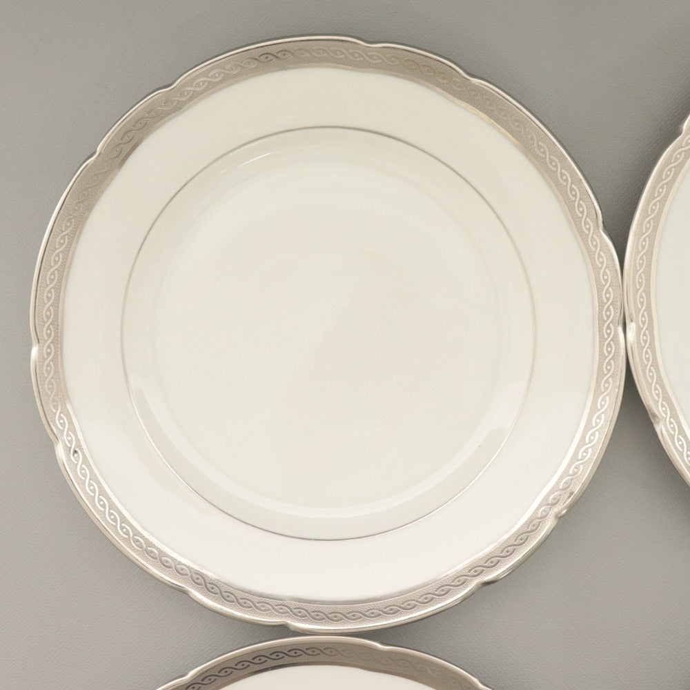 ■ BERNARDAUD LIMOGES B&C ベルナルドリモージュ 中 小皿 6点セット まとめ売り プラチナ プレート ケーキ 浅皿 洋食器 全長16.6cm 白