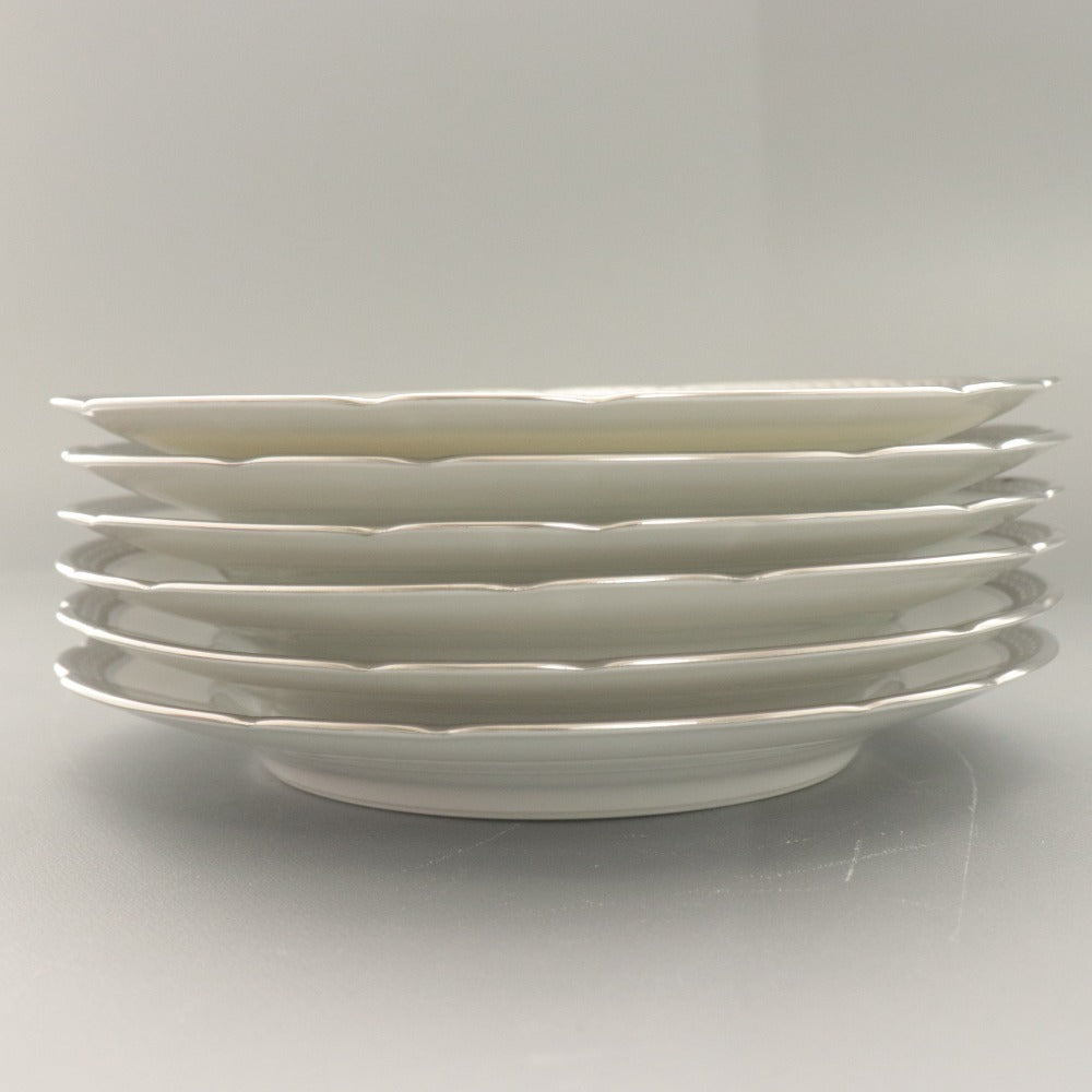 ■ BERNARDAUD LIMOGES B&C ベルナルドリモージュ 中 小皿 6点セット まとめ売り プラチナ プレート ケーキ 浅皿 洋食器 全長16.6cm 白