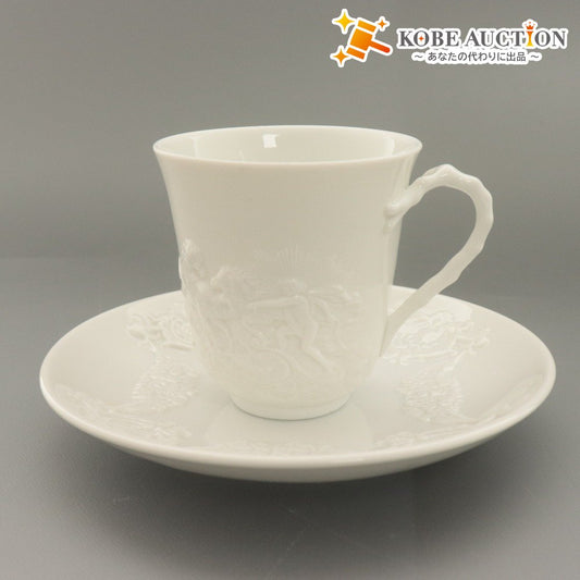 ■ Richard Ginori リチャード ジノリ カップ＆ソーサー 1組 カポディモンテ 白磁 コーヒー ティーカップ 小皿 全長9.5cm 14.7cm ホワイト