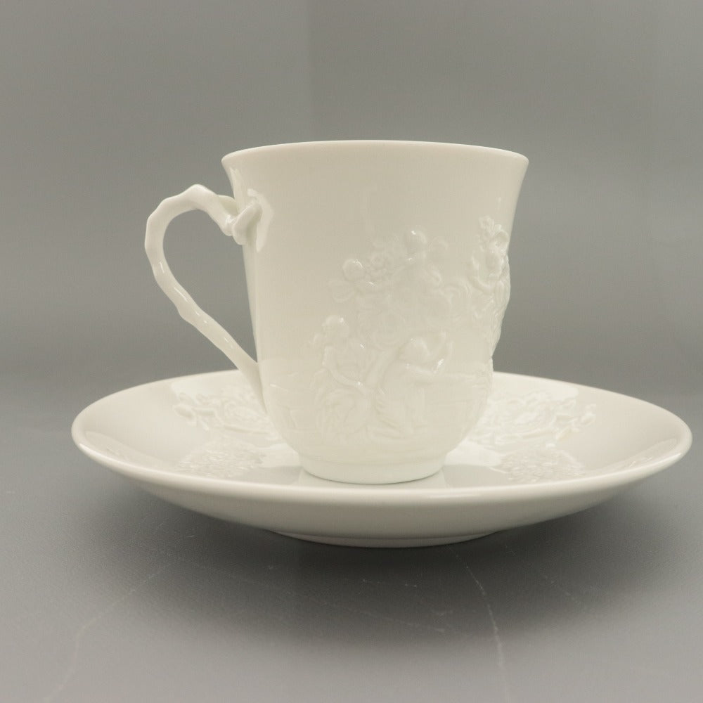 ■ Richard Ginori リチャード ジノリ カップ＆ソーサー 1組 カポディモンテ 白磁 コーヒー ティーカップ 小皿 全長9.5cm 14.7cm ホワイト