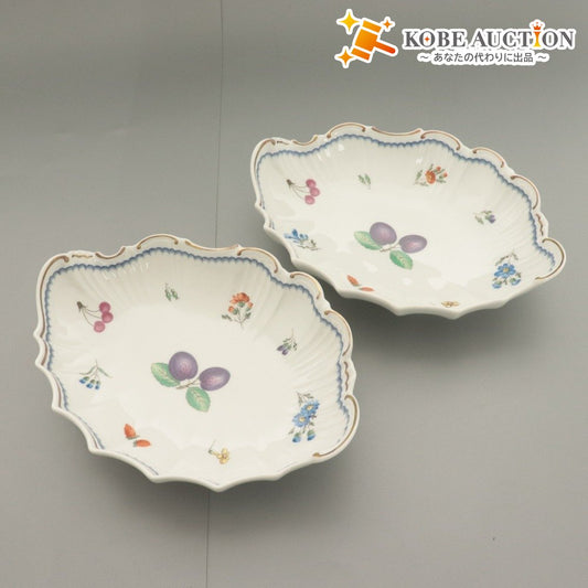 ■ リチャード ジノリ イタリアンフルーツ プレート 2点セット まとめ売り オーバル 波型 中 大皿 深皿 花柄 全長24.3cm ホワイト 等