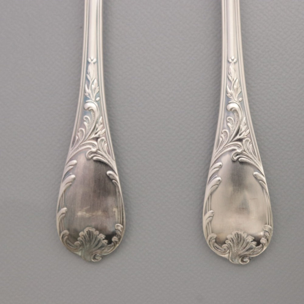 ■ Christofle クリストフル フランス スプーン 2点/本セット まとめ売り 総柄 ロゴ ティー スープ 洋食器 全長 13.5cm シルバー