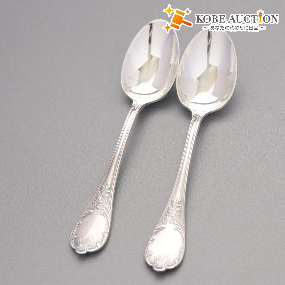 ■ Christofle クリストフル フランス スプーン 2点/本セット まとめ売り 総柄 ロゴ ティー スープ 洋食器 全長 13.5cm シルバー