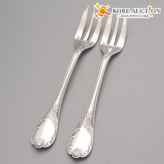 ■ Christofle France Fork Set of 2 (15.9cm Total Length, Silver) with Box, All-Over Print and Logo, Cake and Western-Style Dinnerware
