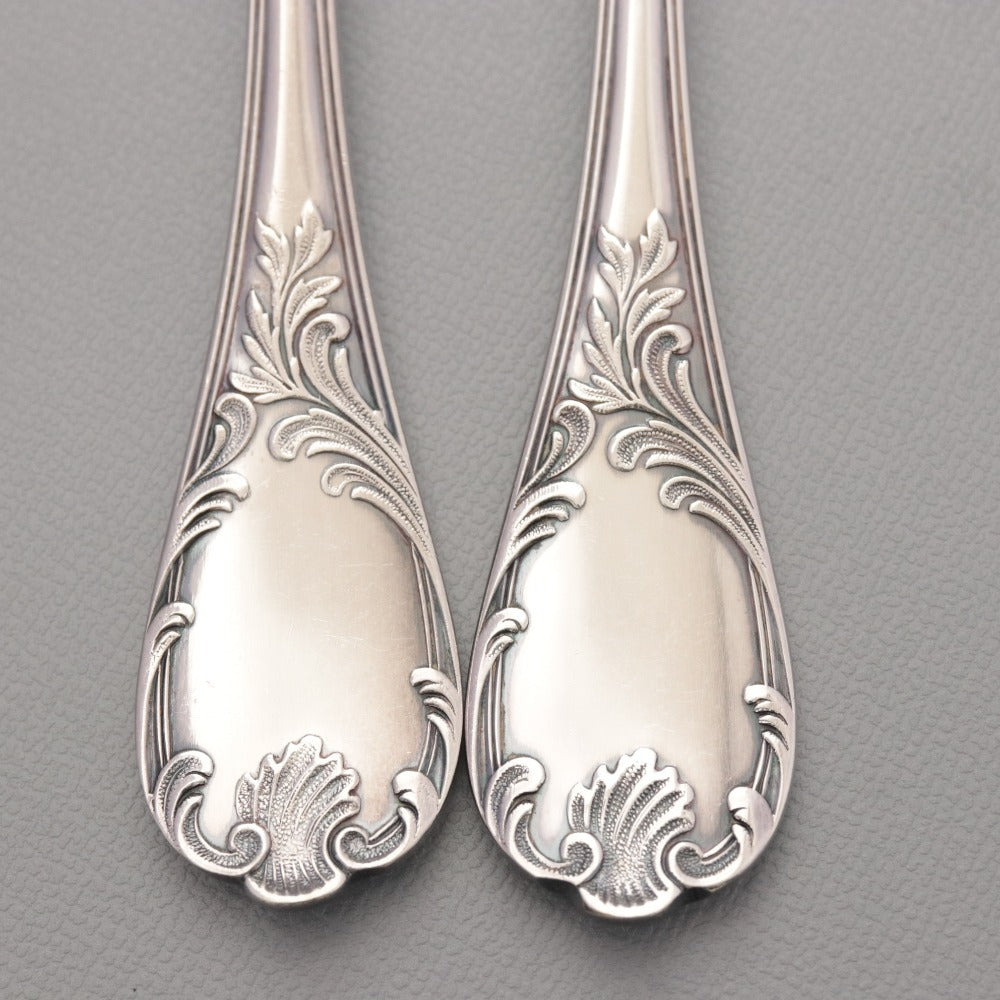 ■ Christofle France Fork Set of 2 (15.9cm Total Length, Silver) with Box, All-Over Print and Logo, Cake and Western-Style Dinnerware