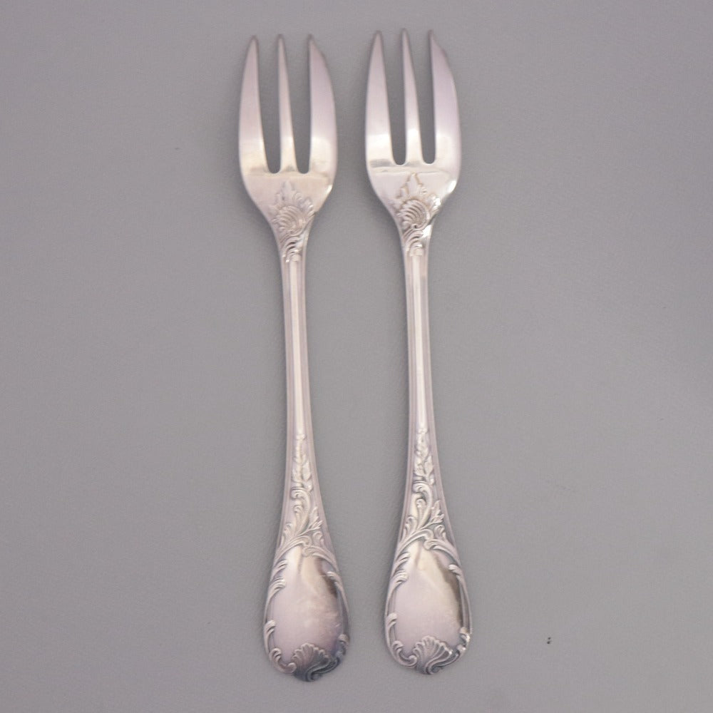 ■ Christofle France Fork Set of 2 (15.9cm Total Length, Silver) with Box, All-Over Print and Logo, Cake and Western-Style Dinnerware