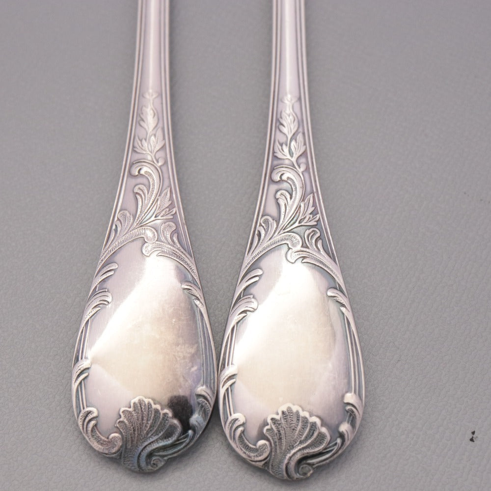 ■ Christofle France Fork Set of 2 (15.9cm Total Length, Silver) with Box, All-Over Print and Logo, Cake and Western-Style Dinnerware