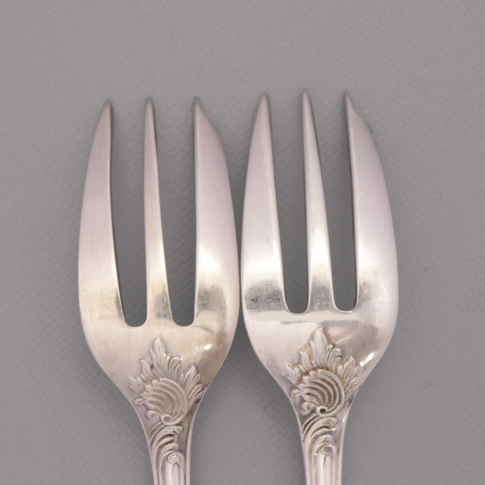 ■ Christofle France Fork Set of 2 (15.9cm Total Length, Silver) with Box, All-Over Print and Logo, Cake and Western-Style Dinnerware